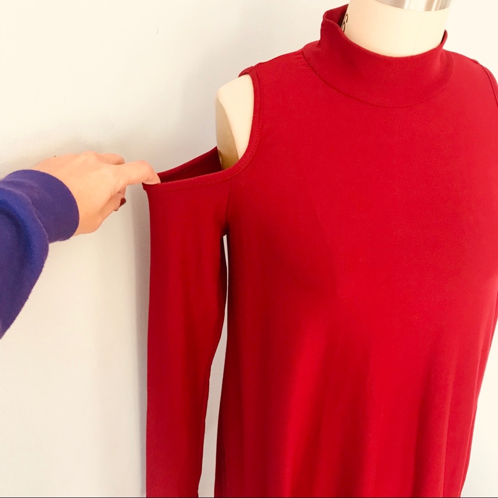 Planet Gold Cold Shoulder Trapeze Dress - Picture 2 of 7